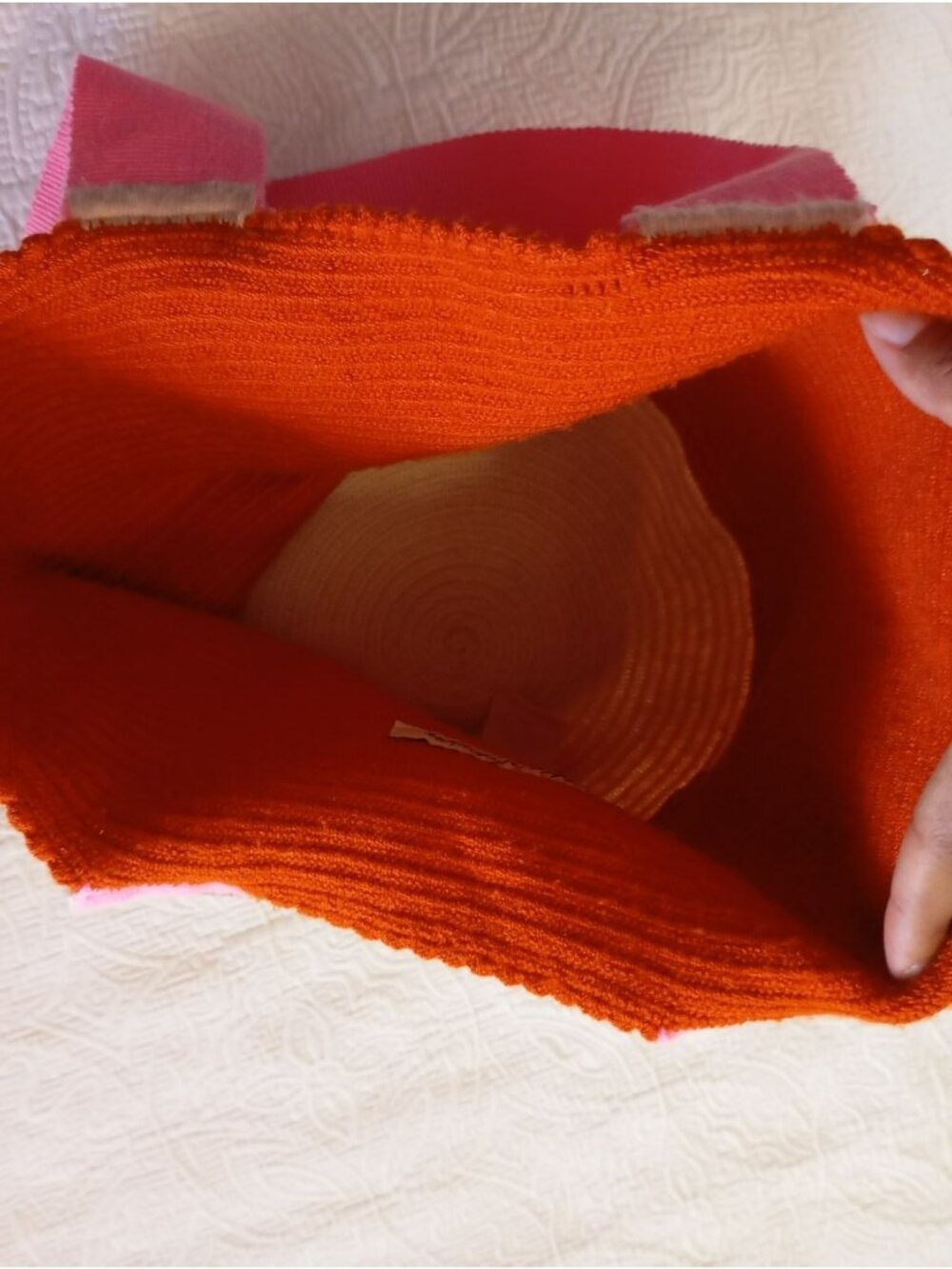 Sophie Anderson Handmade Knit Tote Bag Orange & Pink Width Lightweight & Durable - Picture 4 of 9